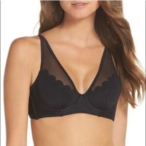 Ted Baker Kerona Scallop Mesh Bikini Top Halter Black Size 34 DD/E Beachy Chic